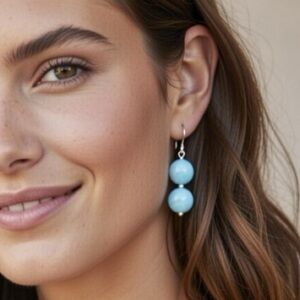 Larimar Coin Blue Boho Sterling Silver Dangle Handmade Earrings